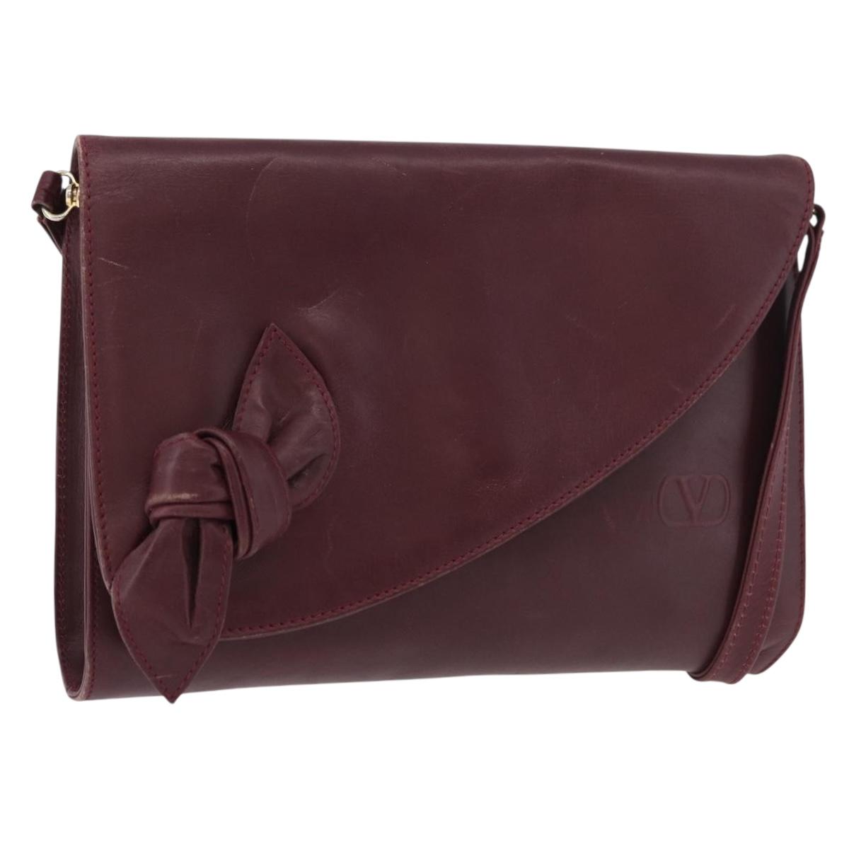 VALENTINO Shoulder Bag Leather Bordeaux Gold Auth bs34747