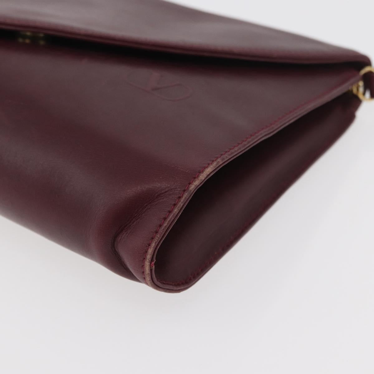 VALENTINO Shoulder Bag Leather Bordeaux Gold Auth bs34747