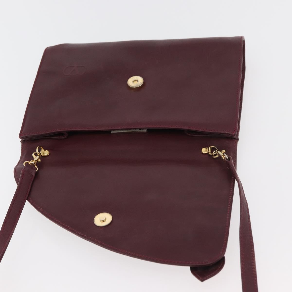VALENTINO Shoulder Bag Leather Bordeaux Gold Auth bs34747