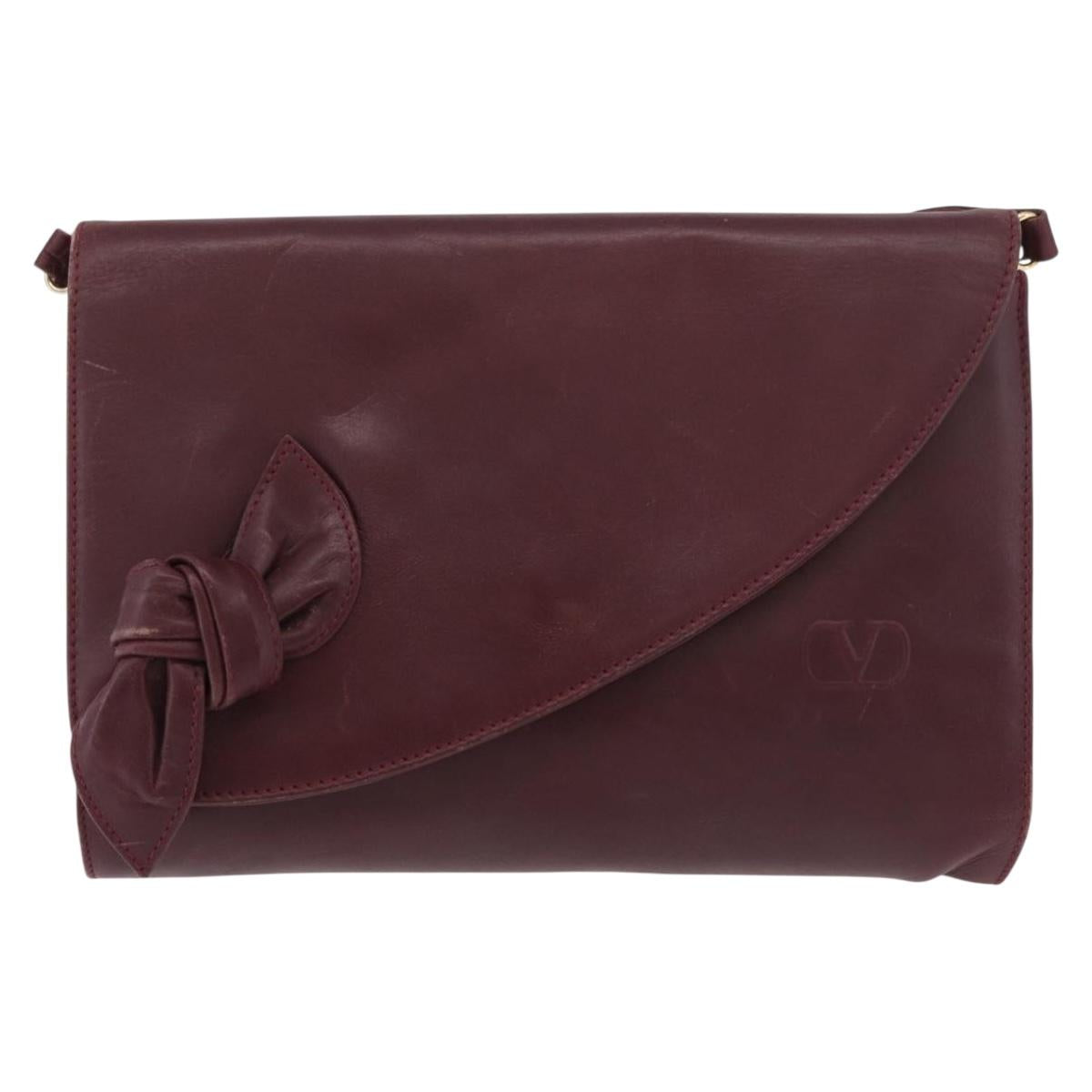 VALENTINO Shoulder Bag Leather Bordeaux Gold Auth bs34747