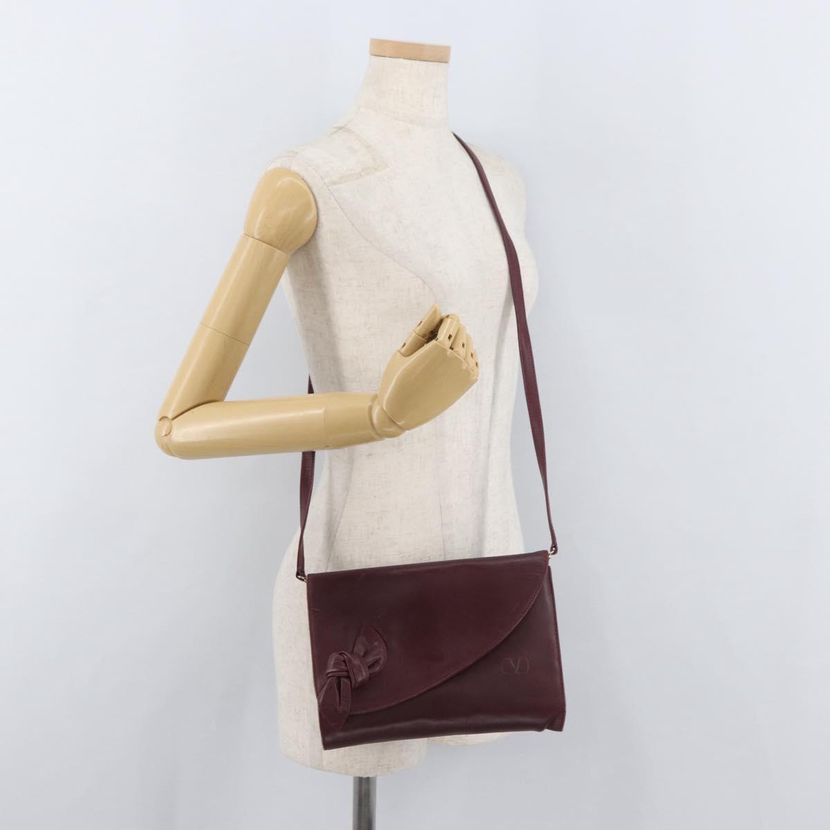VALENTINO Shoulder Bag Leather Bordeaux Gold Auth bs34747