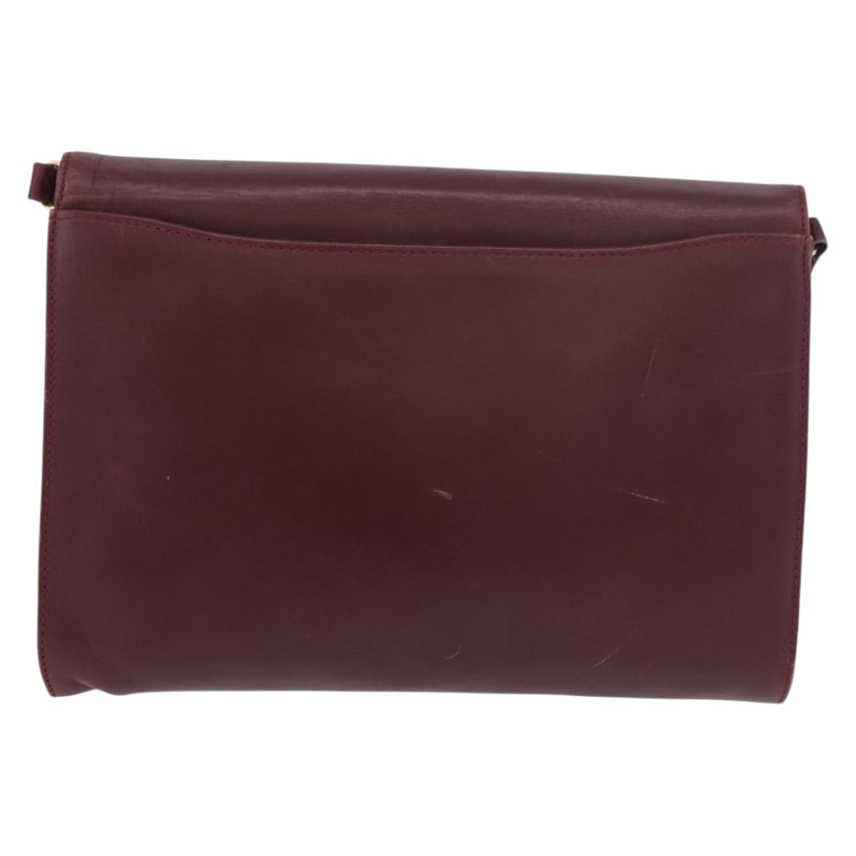 VALENTINO Shoulder Bag Leather Bordeaux Gold Auth bs34747