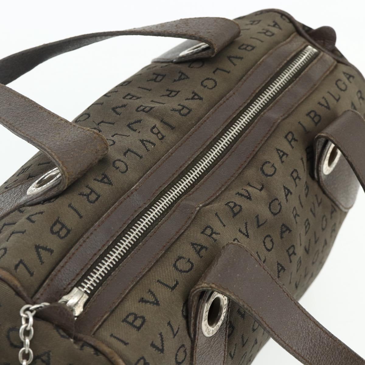 BVLGARI Logo Mania Hand Bag Canvas Brown Silver Auth bs34748