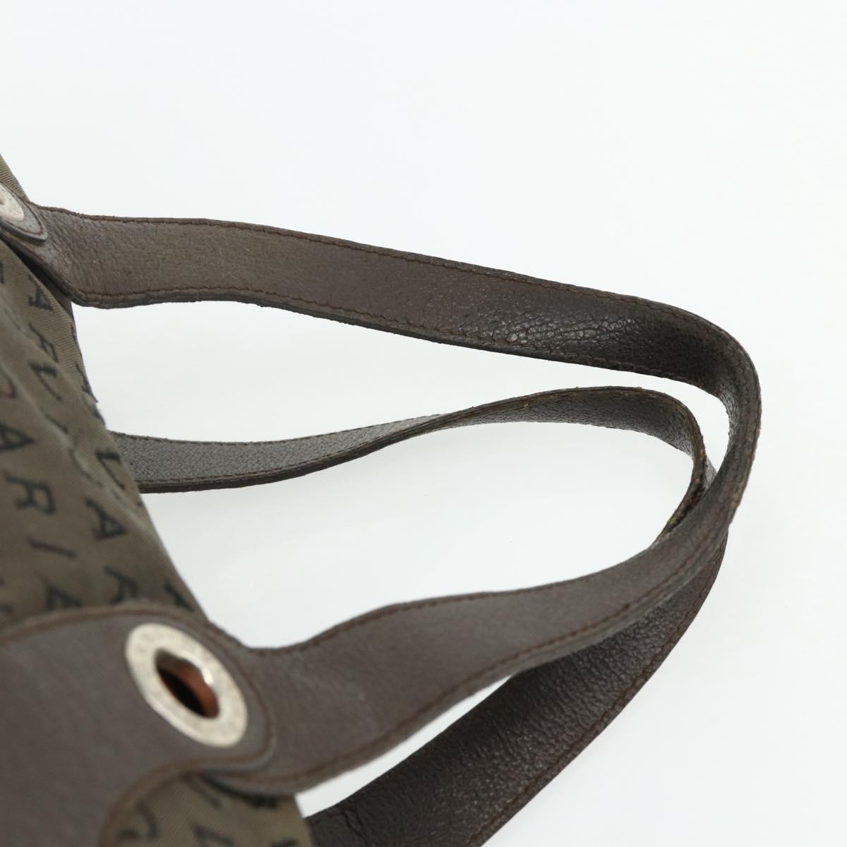 BVLGARI Logo Mania Hand Bag Canvas Brown Silver Auth bs34748