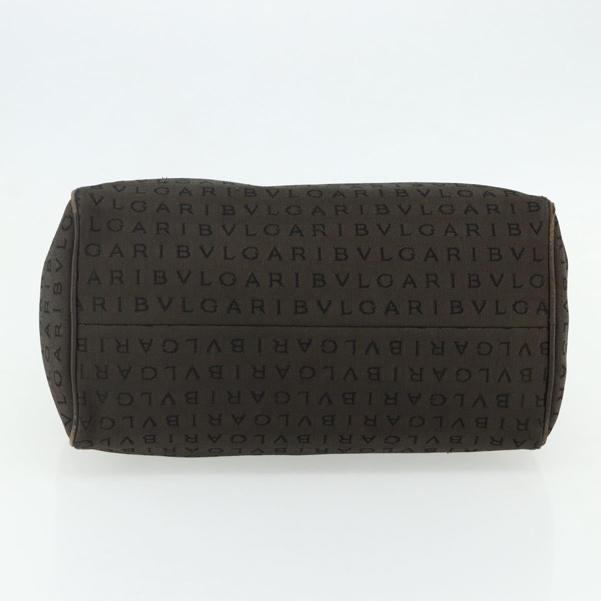 BVLGARI Logo Mania Hand Bag Canvas Brown Silver Auth bs34748