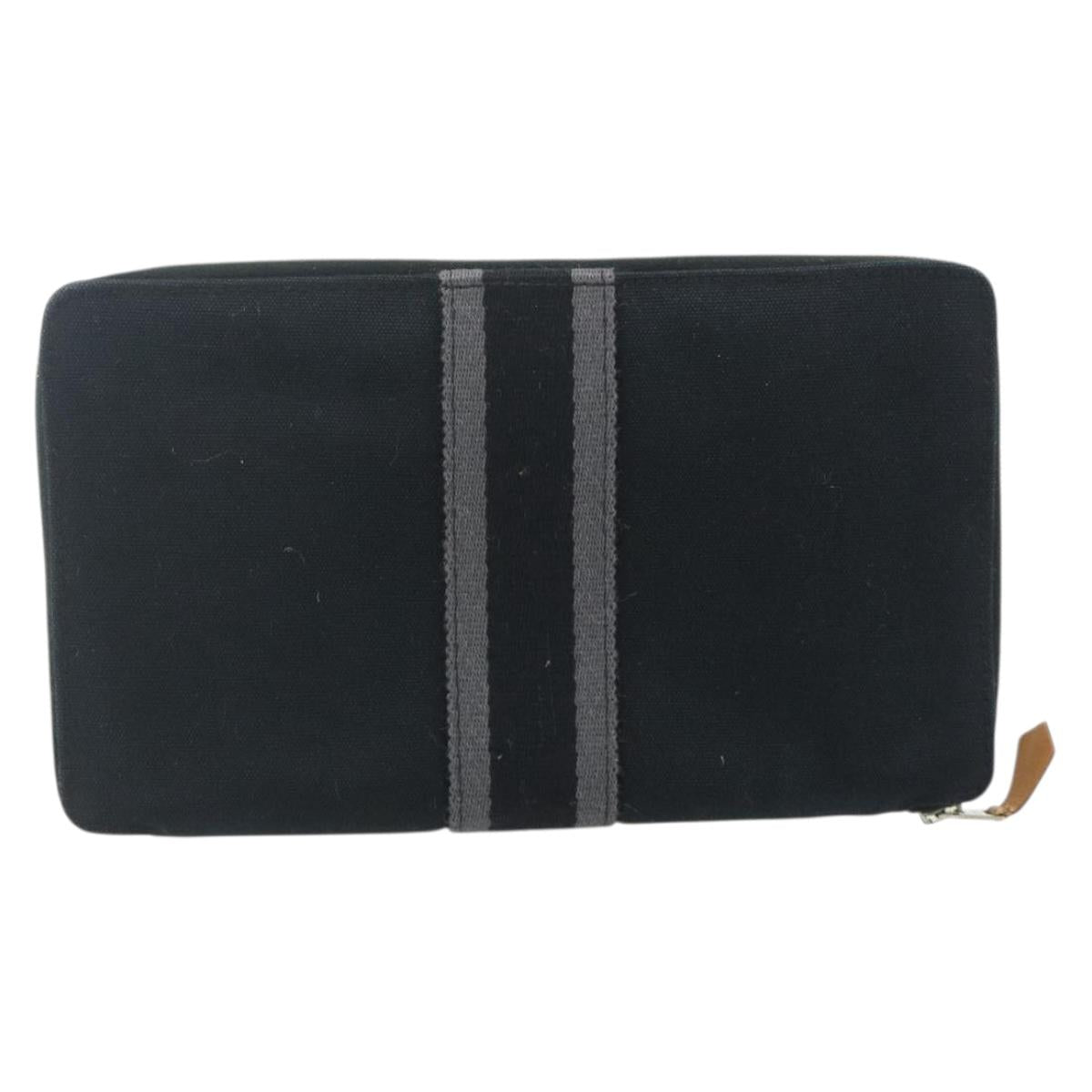 HERMES Fourre Tout Perth GM Wallet Cotton Black Silver Auth bs34749A