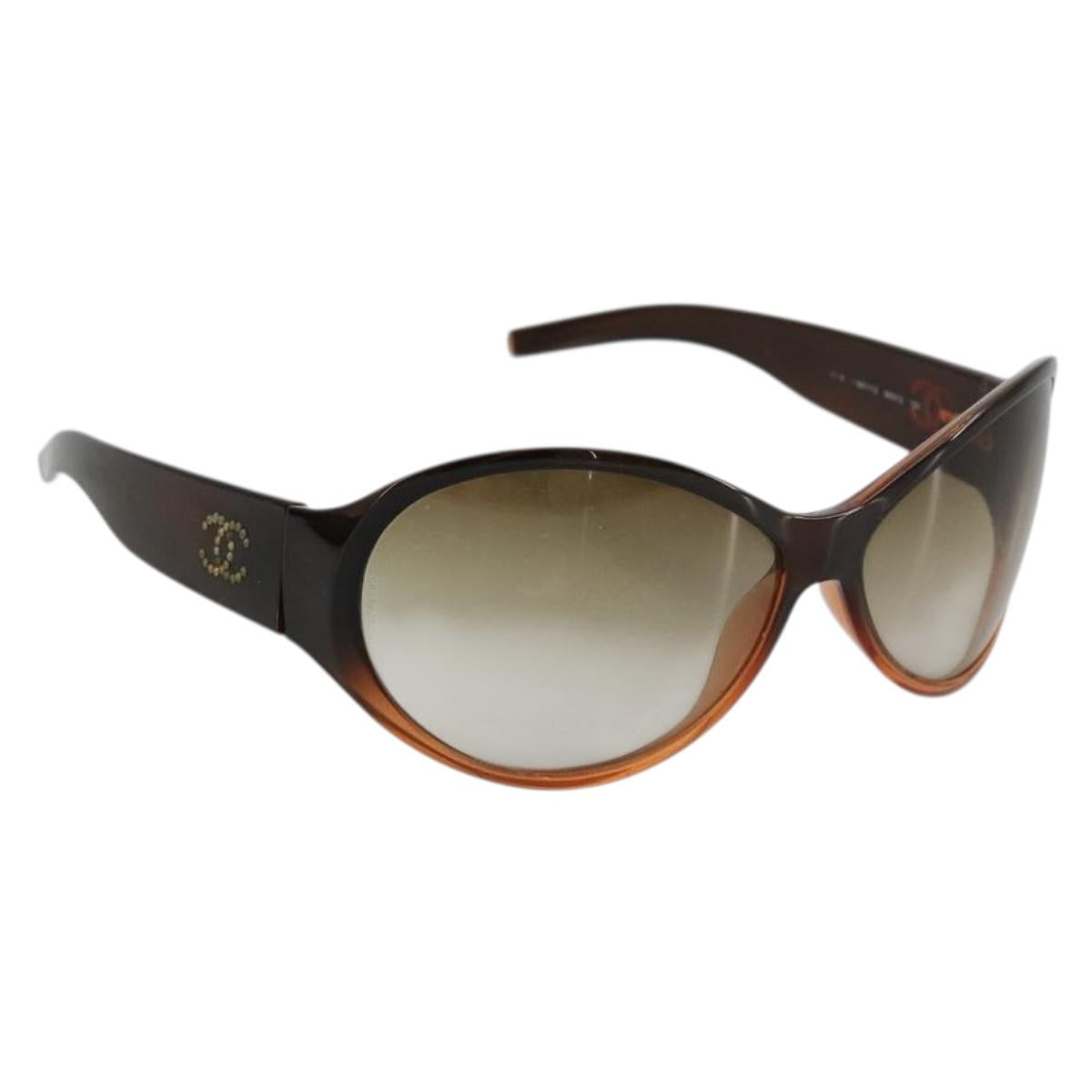 CHANEL Sunglasses plastic Brown CC Auth bs34750