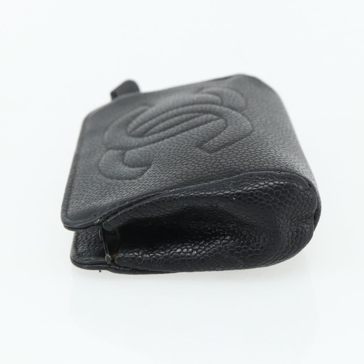 CHANEL Coin Purse Caviar Skin Black Gold CC Auth bs34754