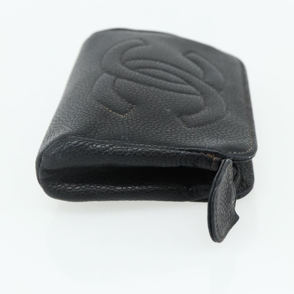 CHANEL Coin Purse Caviar Skin Black Gold CC Auth bs34754