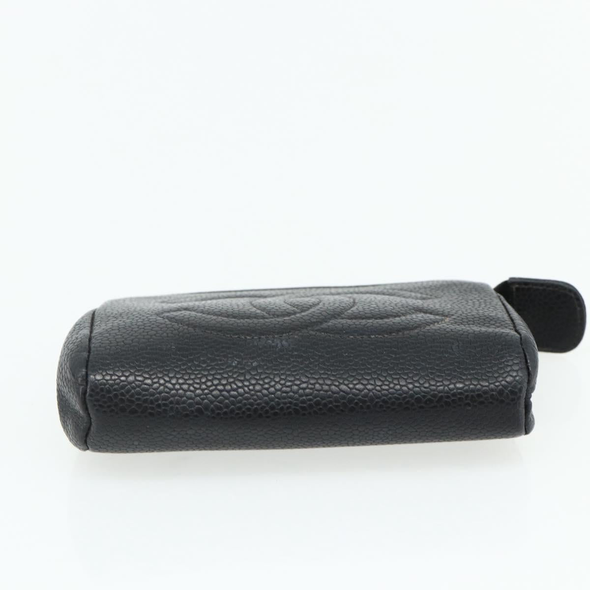 CHANEL Coin Purse Caviar Skin Black Gold CC Auth bs34754