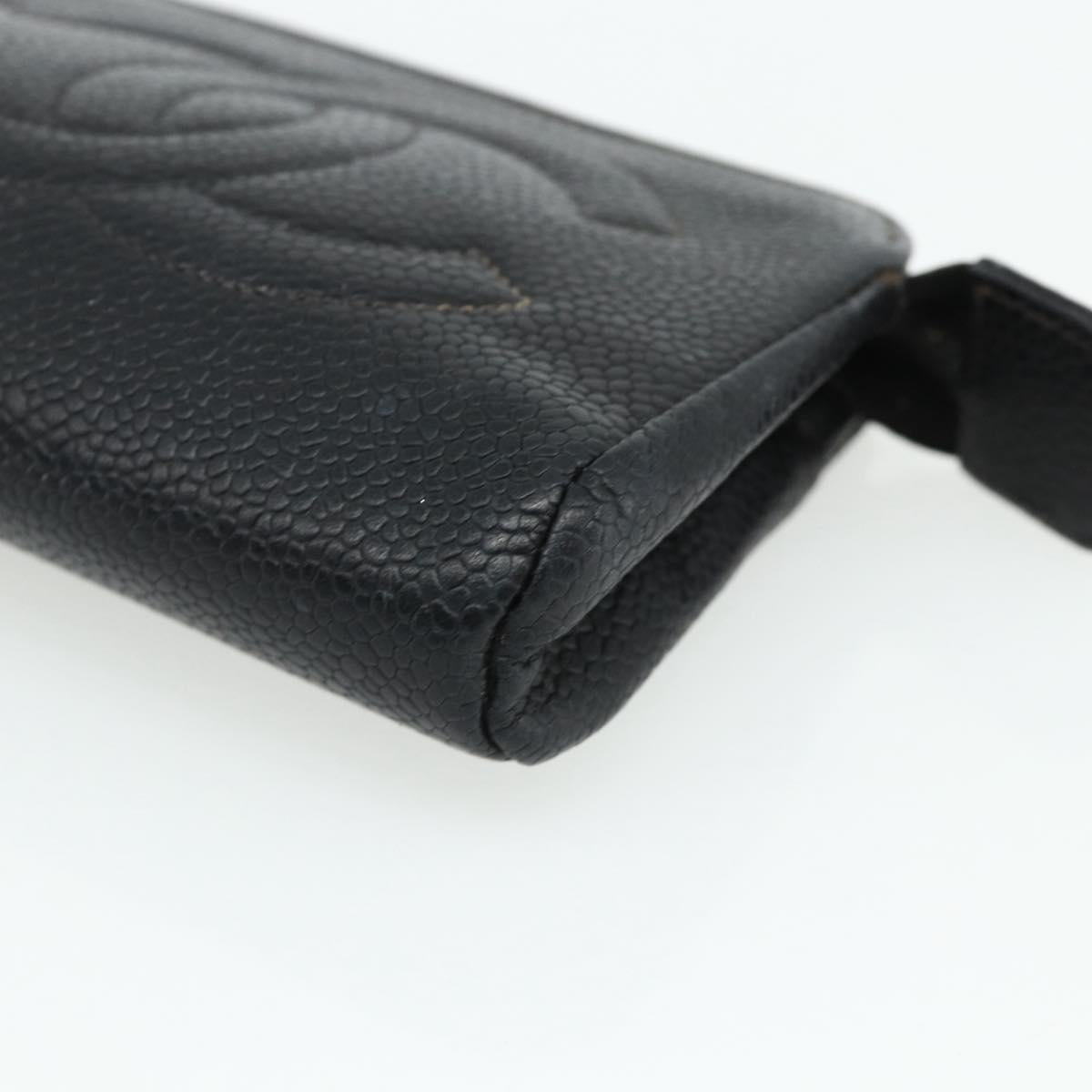 CHANEL Coin Purse Caviar Skin Black Gold CC Auth bs34754