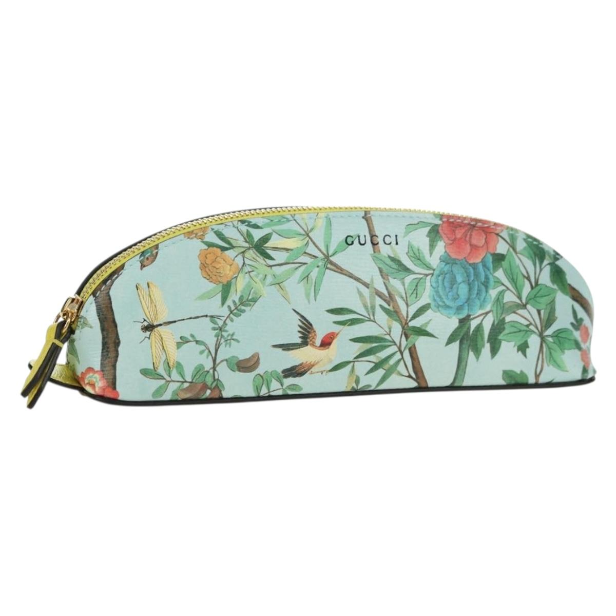 GUCCI Pen Case Leather Light Blue Gold 662130 Auth bs34755M