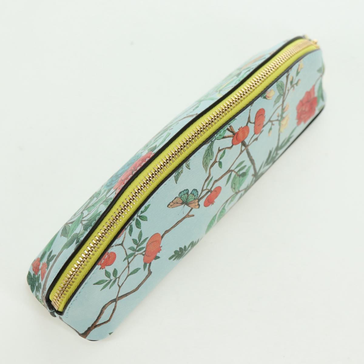 GUCCI Pen Case Leather Light Blue Gold 662130 Auth bs34755M
