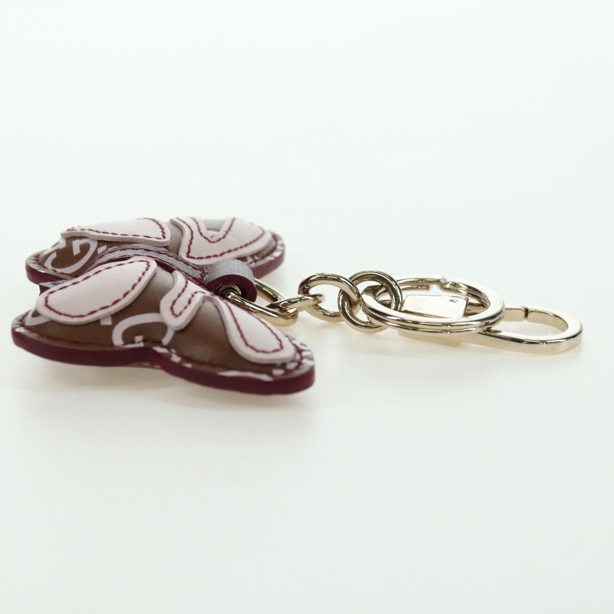GUCCI GG Embossed Leather Butterfly Bag Charm Brown Gold Auth bs34756M