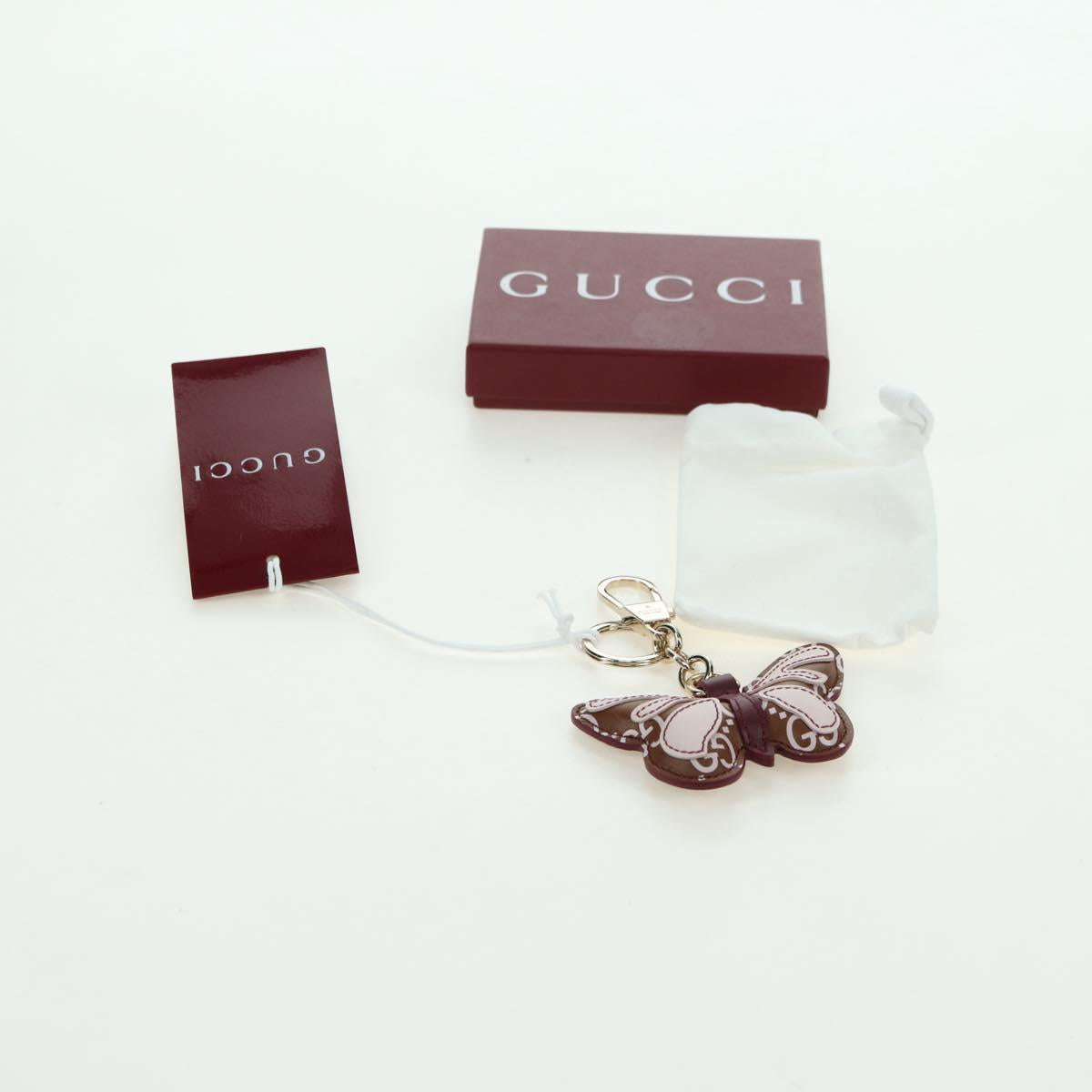 GUCCI GG Embossed Leather Butterfly Bag Charm Brown Gold Auth bs34756M