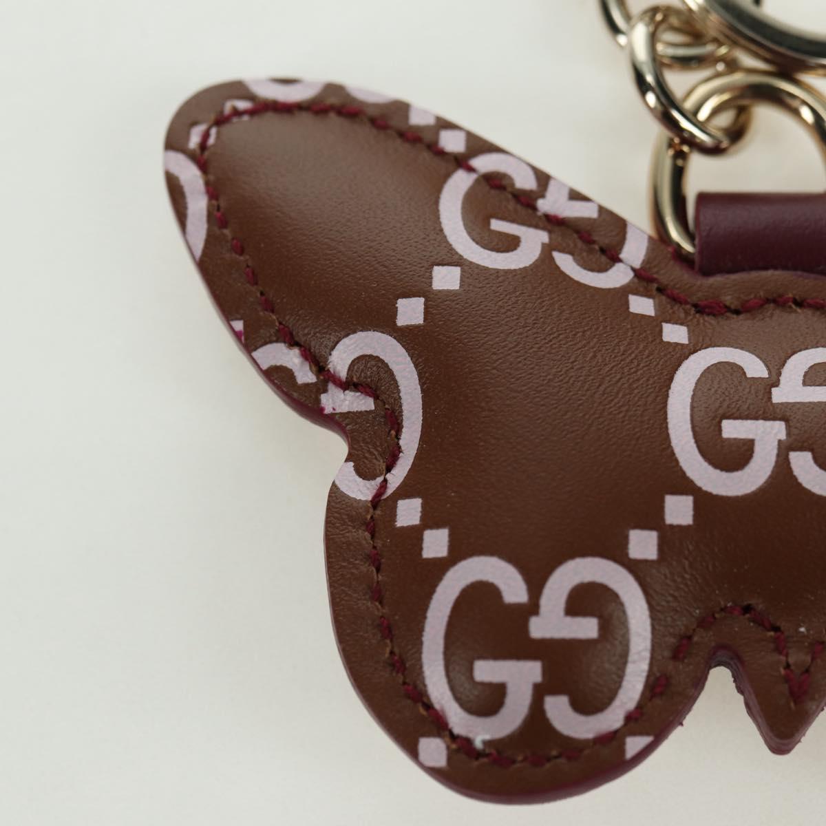GUCCI GG Embossed Leather Butterfly Bag Charm Brown Gold Auth bs34756M