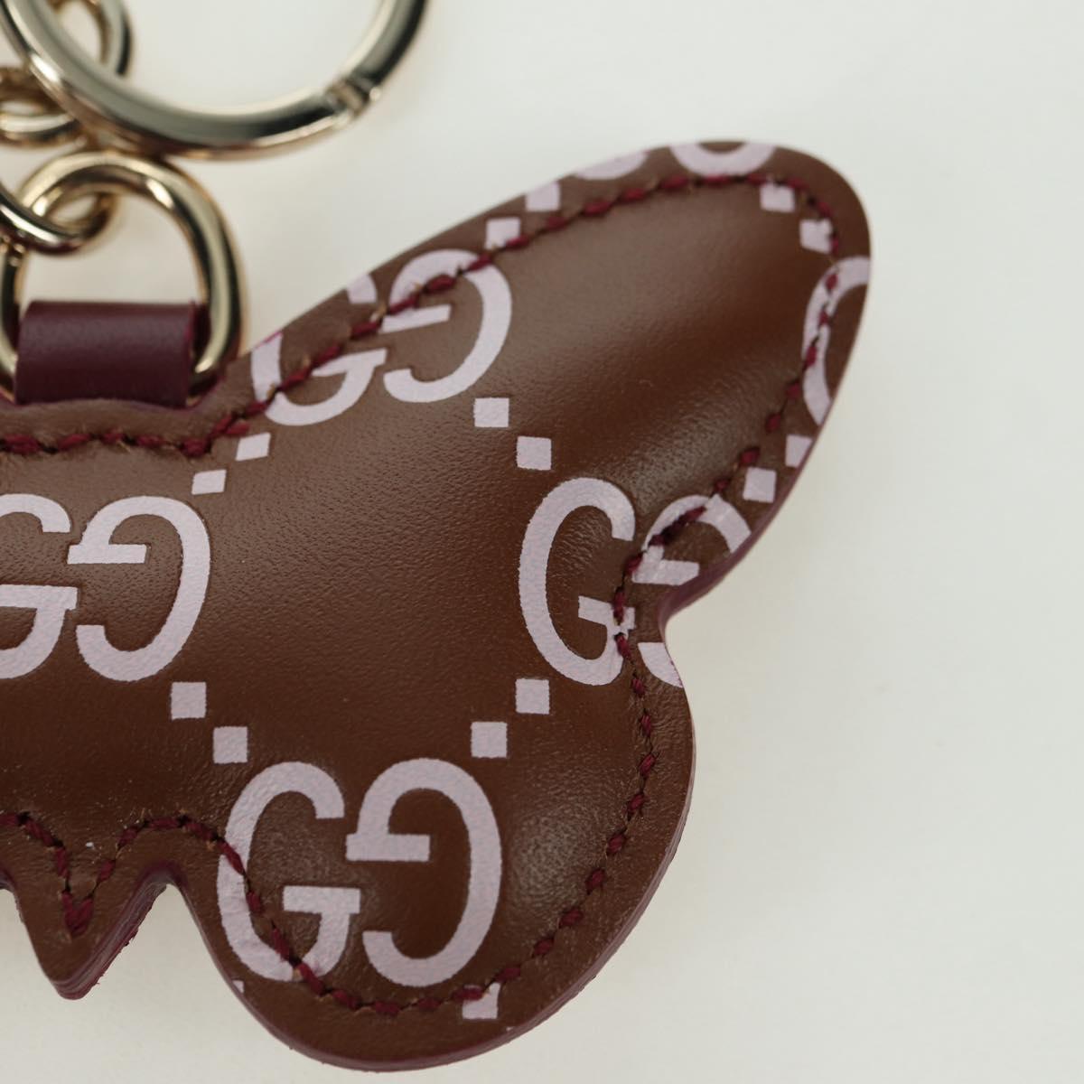 GUCCI GG Embossed Leather Butterfly Bag Charm Brown Gold Auth bs34756M