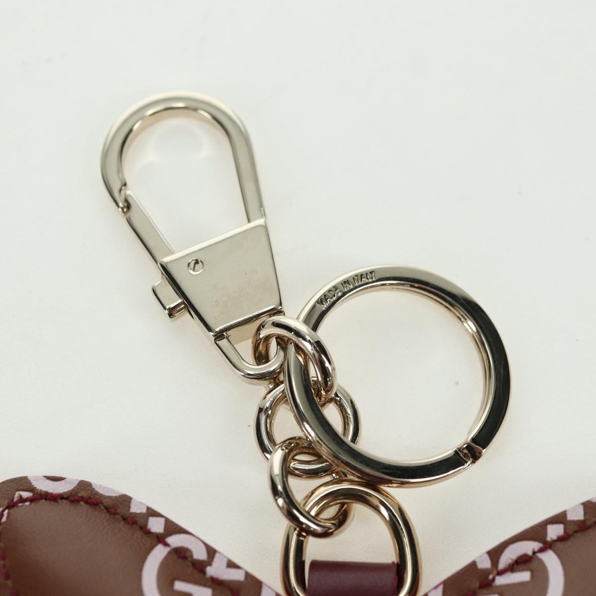 GUCCI GG Embossed Leather Butterfly Bag Charm Brown Gold Auth bs34756M