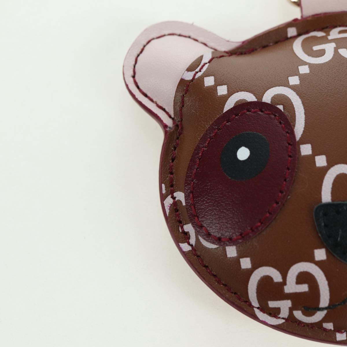 GUCCI GG Embossed Leather Panda Bag Charm Leather Brown Gold Auth bs34757M