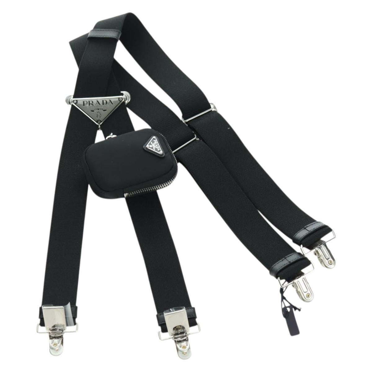 PRADA Suspenders & Pouch Nylon Black Silver Auth bs34760SM