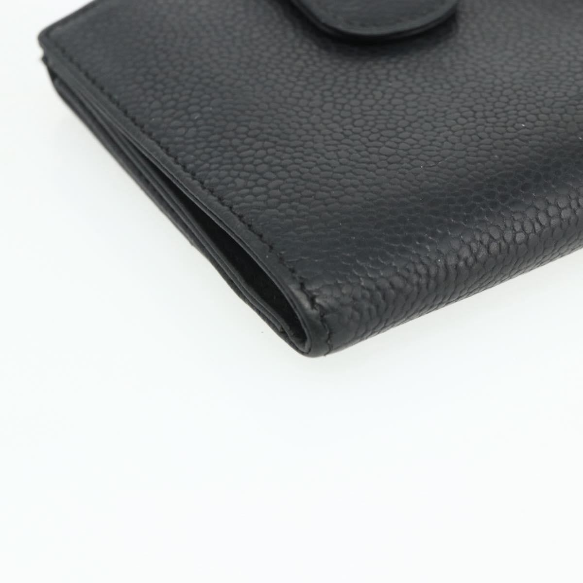 CHANEL Bifold Wallet Caviar Skin Black Gold CC Auth bs34761