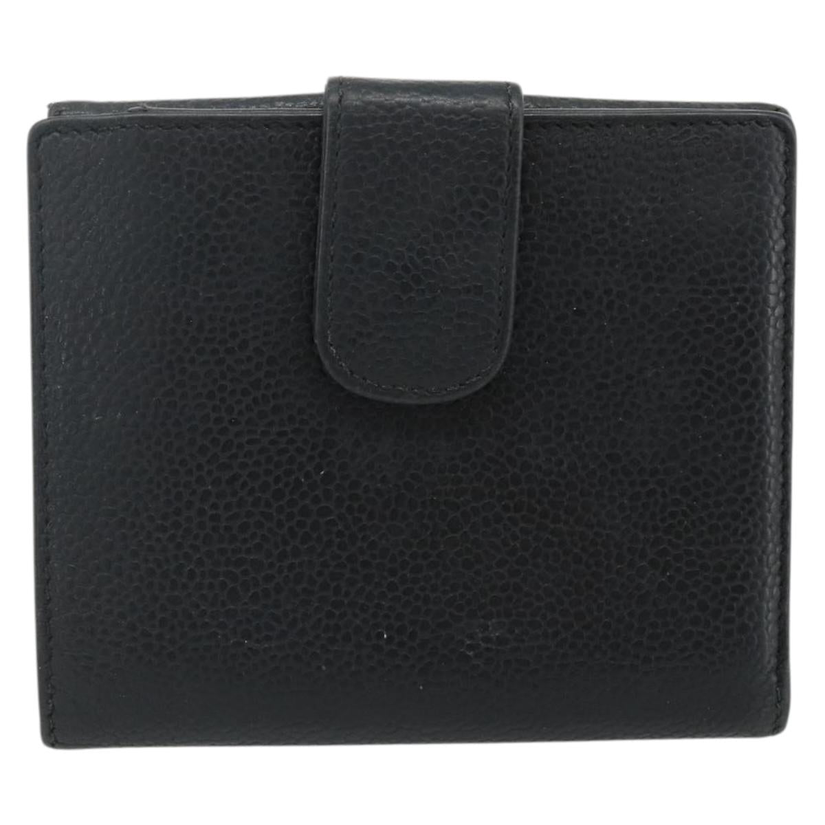 CHANEL Bifold Wallet Caviar Skin Black Gold CC Auth bs34761