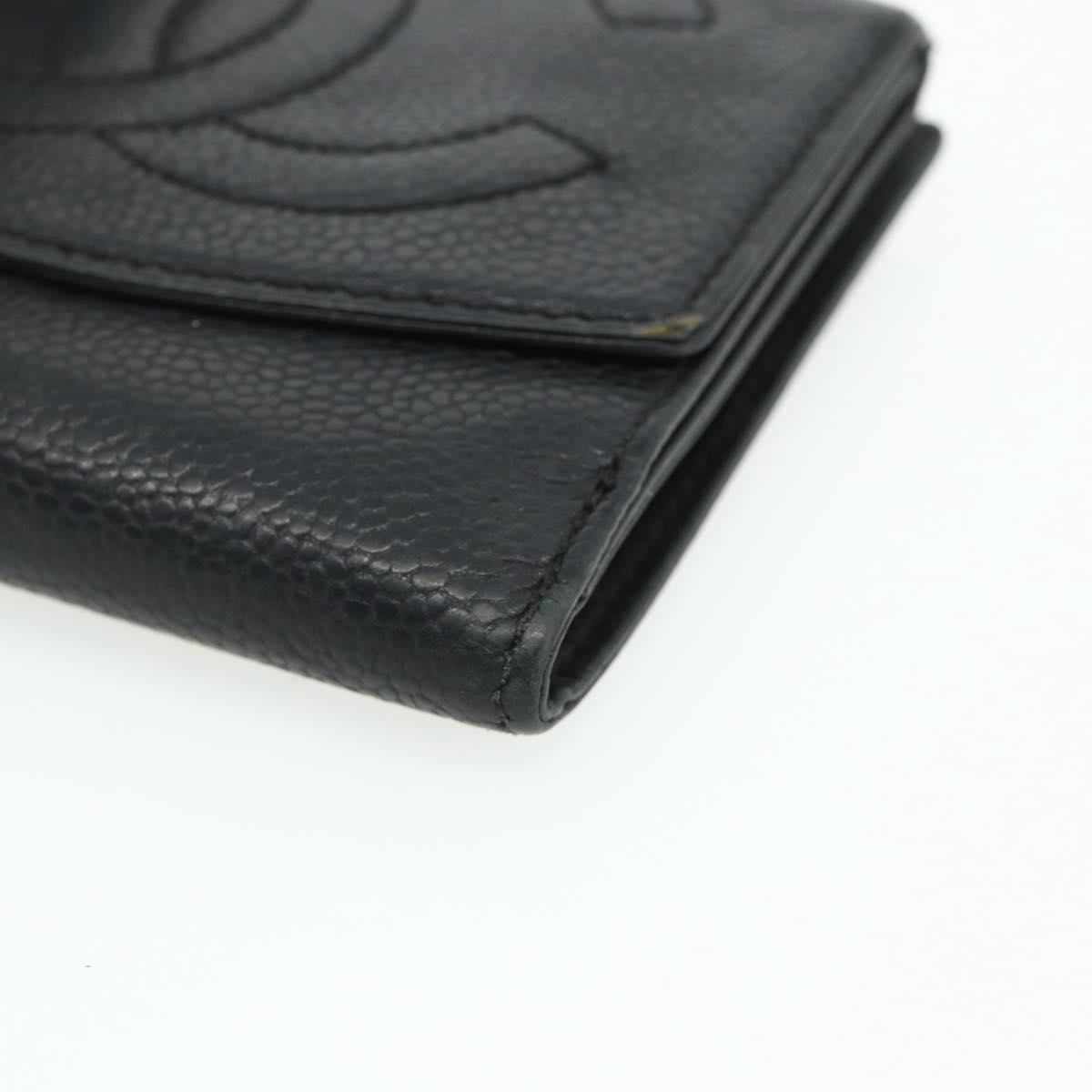 CHANEL Bifold Wallet Caviar Skin Black Gold CC Auth bs34761