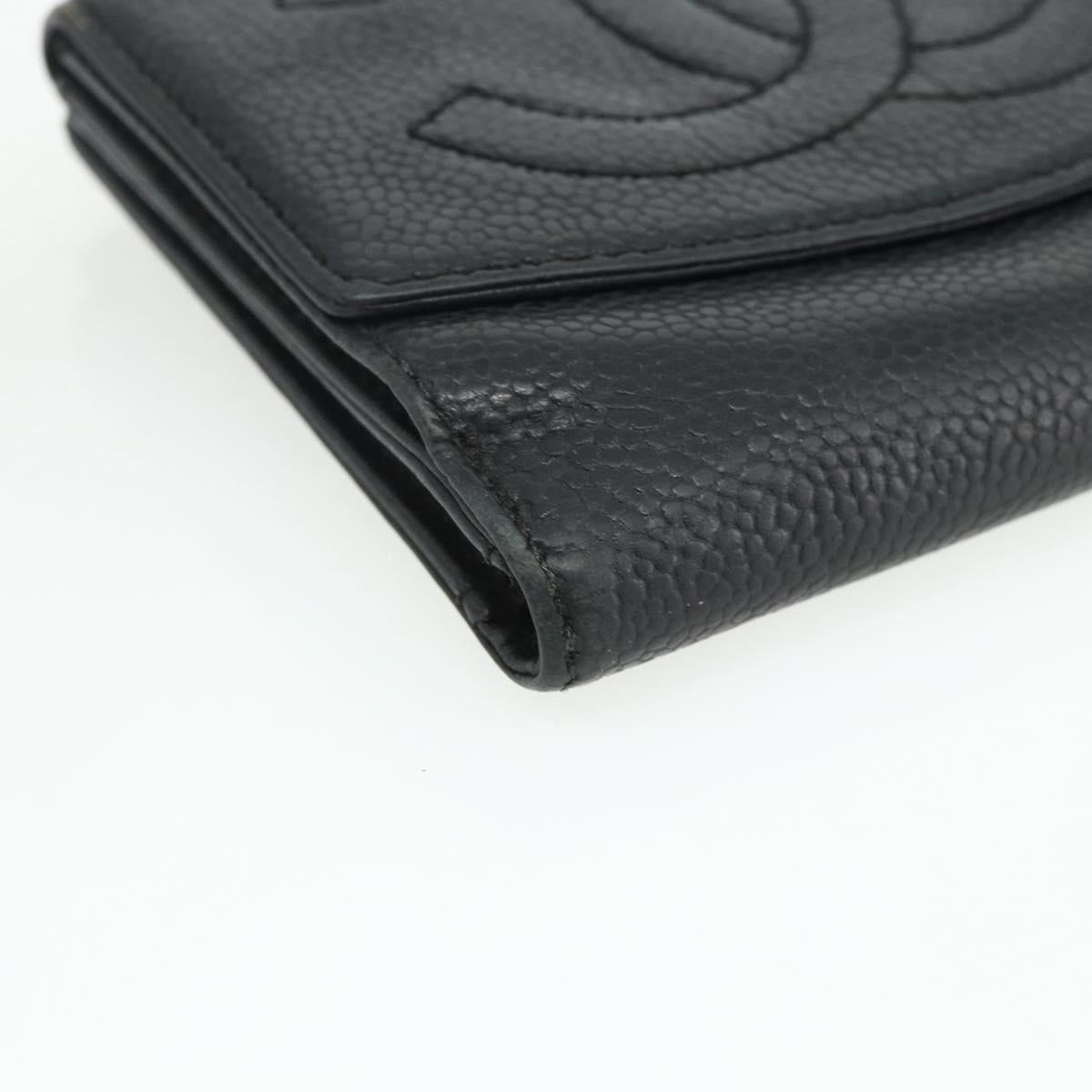 CHANEL Bifold Wallet Caviar Skin Black Gold CC Auth bs34761