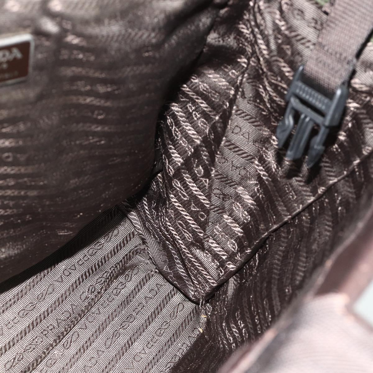 PRADA Tote Bag Nylon Khaki Silver Auth bs34763