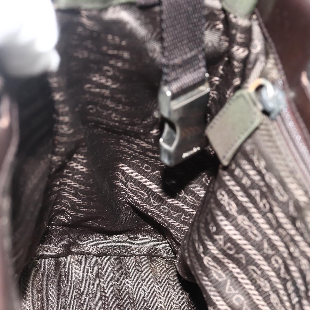 PRADA Tote Bag Nylon Khaki Silver Auth bs34763