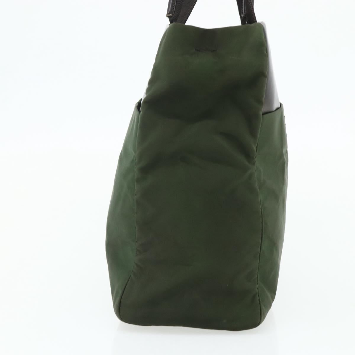 PRADA Tote Bag Nylon Khaki Silver Auth bs34763