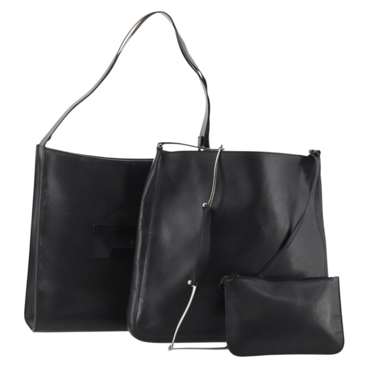 GUCCI Shoulder Bag Leather 2 Set Black Auth bs34768