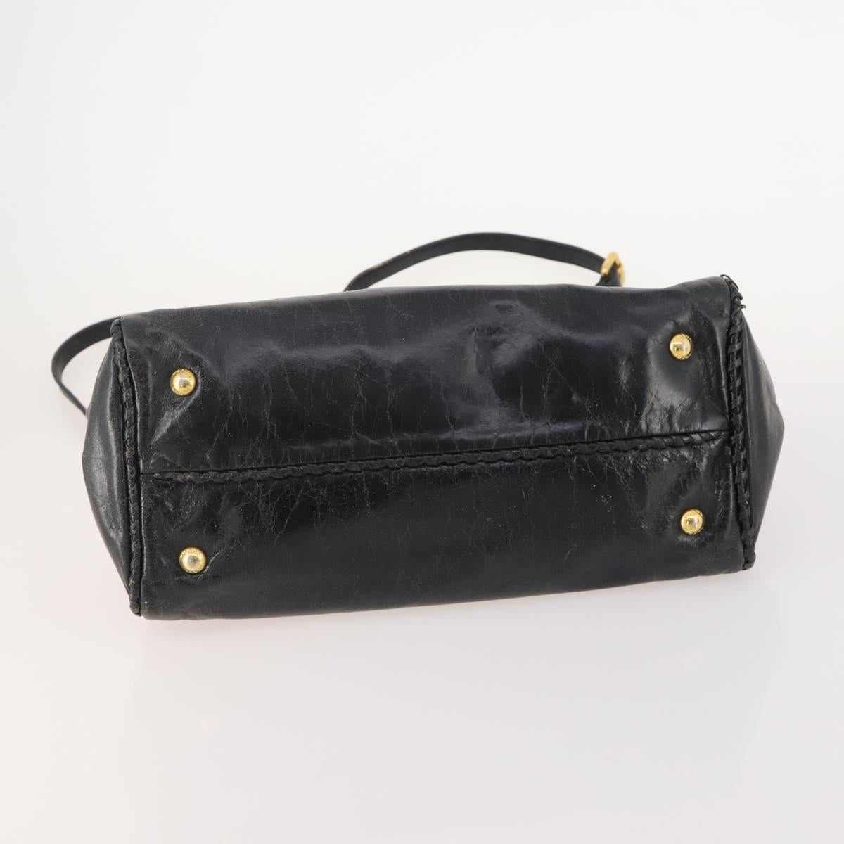 PRADA Hand Bag Leather 2way Black Gold Auth bs34775