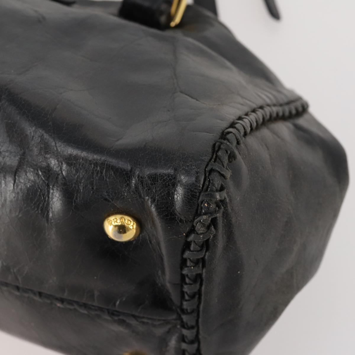 PRADA Hand Bag Leather 2way Black Gold Auth bs34775