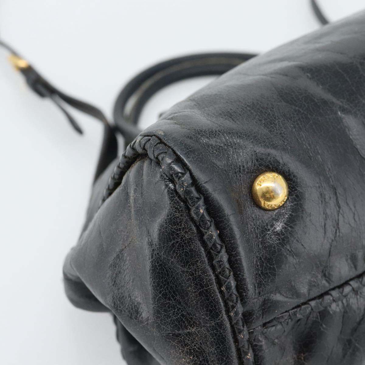 PRADA Hand Bag Leather 2way Black Gold Auth bs34775