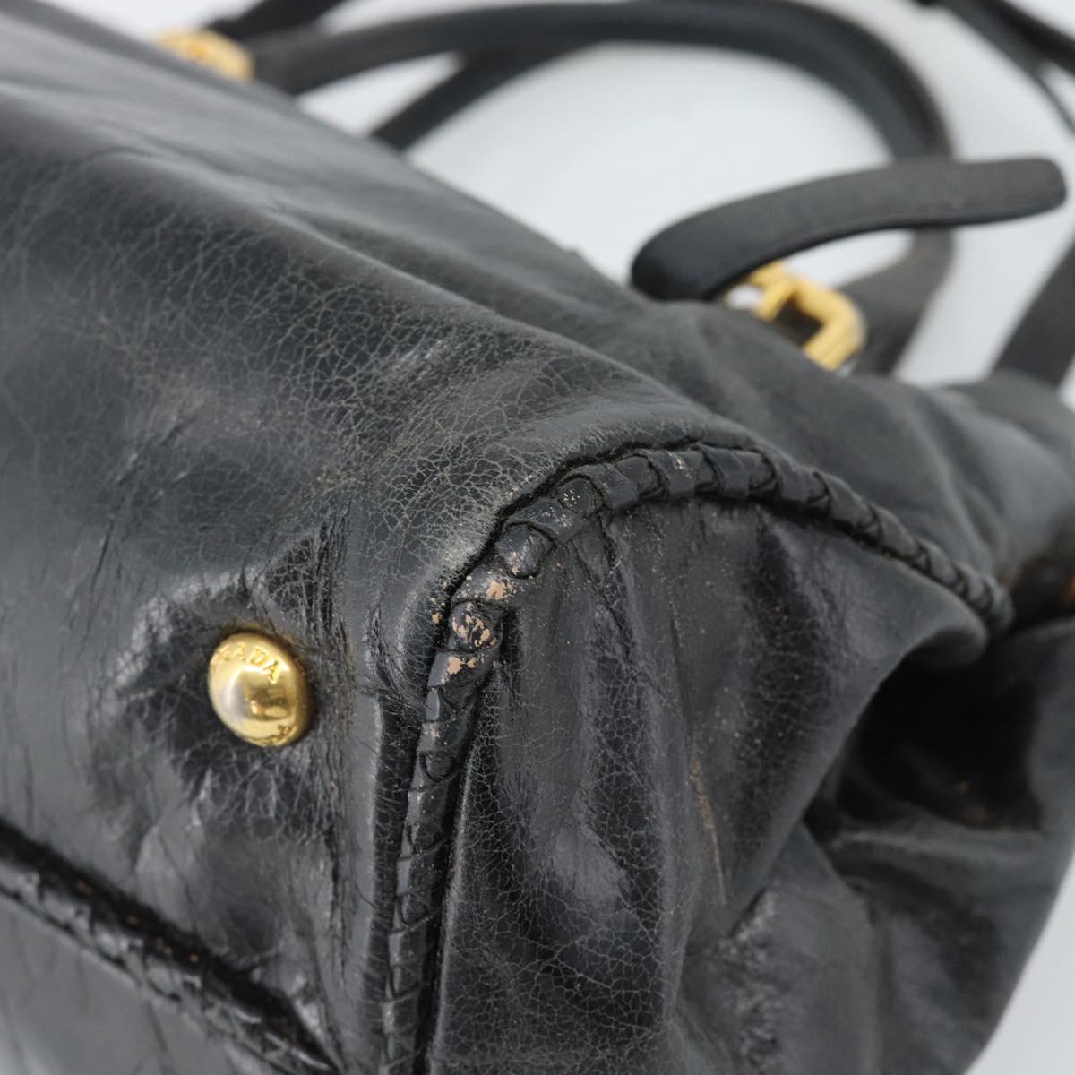 PRADA Hand Bag Leather 2way Black Gold Auth bs34775