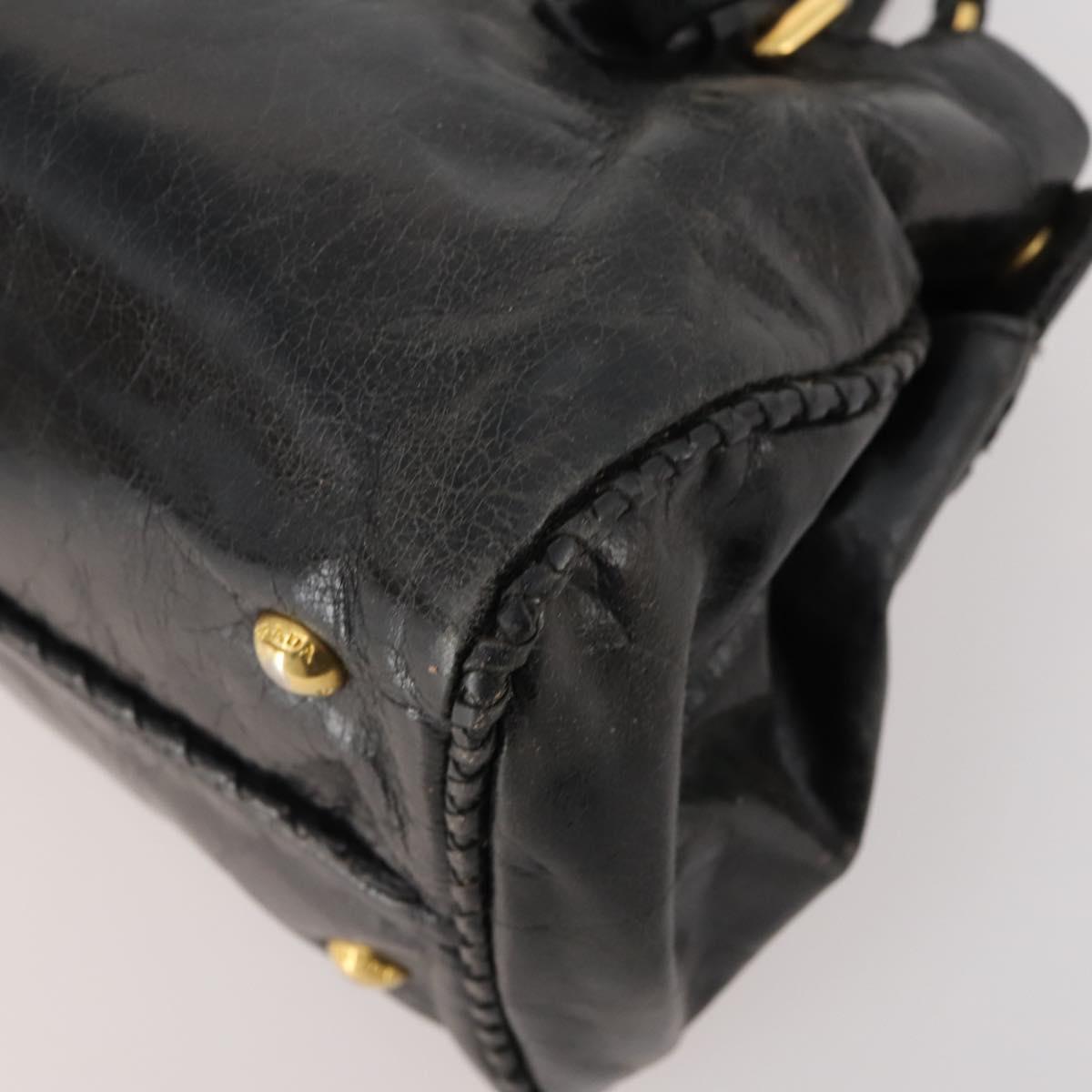 PRADA Hand Bag Leather 2way Black Gold Auth bs34775