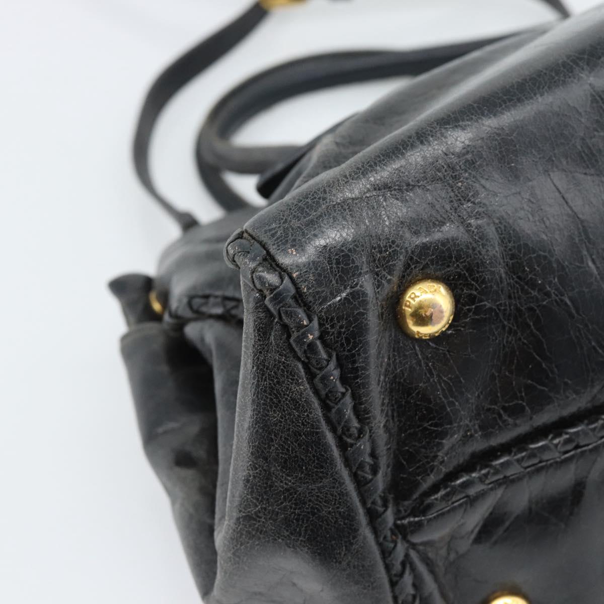 PRADA Hand Bag Leather 2way Black Gold Auth bs34775