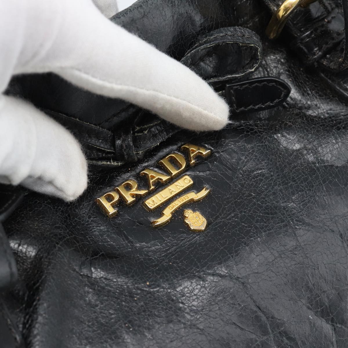 PRADA Hand Bag Leather 2way Black Gold Auth bs34775