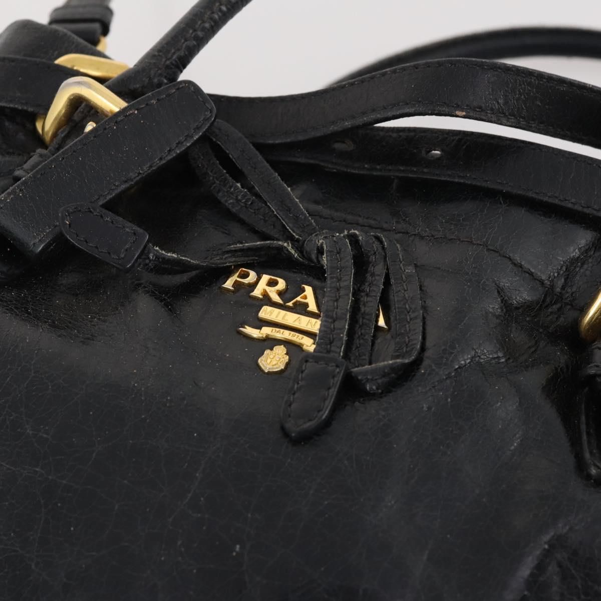 PRADA Hand Bag Leather 2way Black Gold Auth bs34775