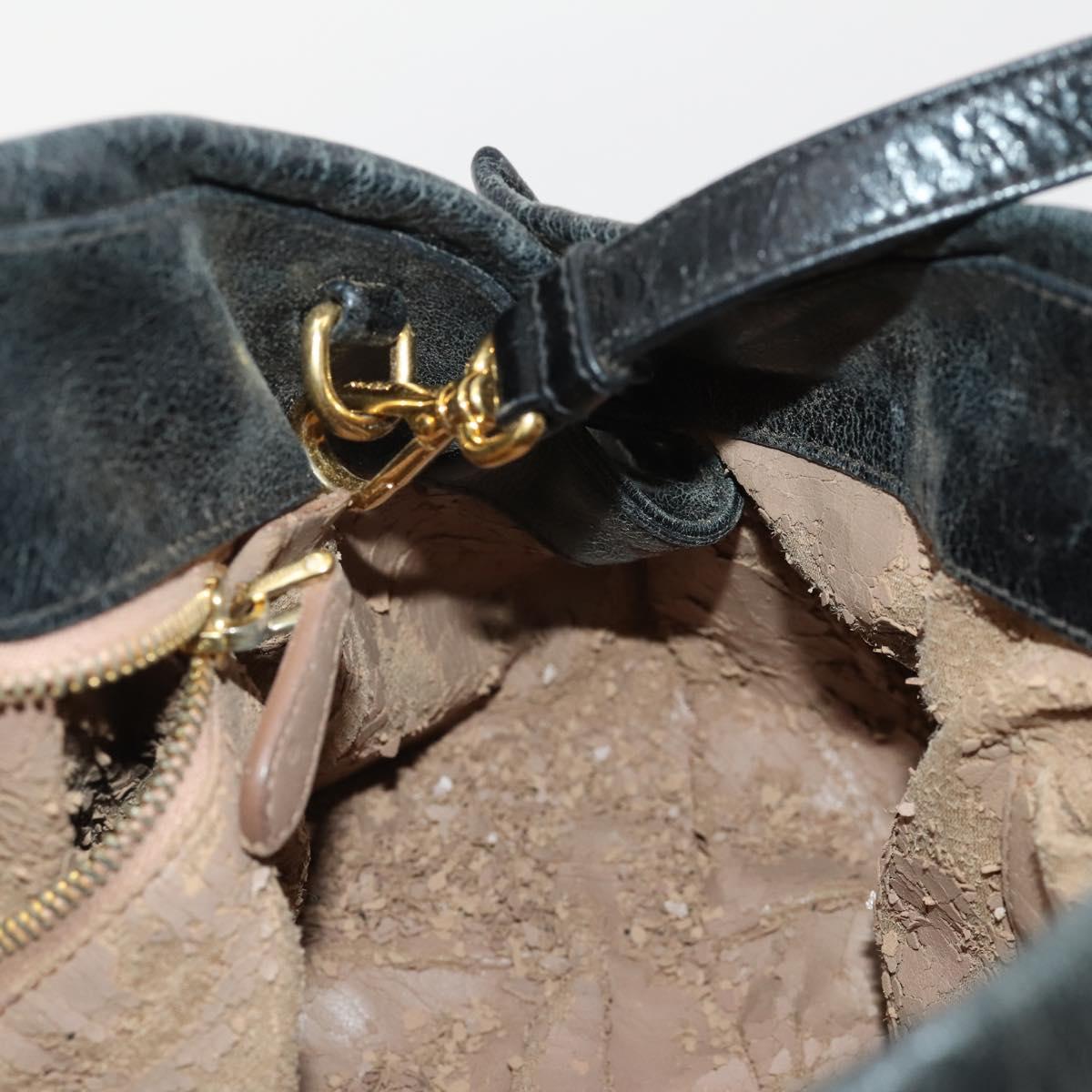 PRADA Hand Bag Leather 2way Black Gold Auth bs34775