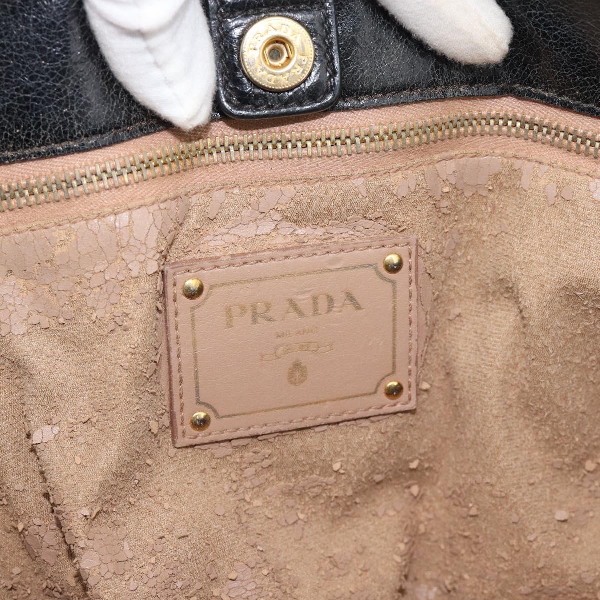 PRADA Hand Bag Leather 2way Black Gold Auth bs34775