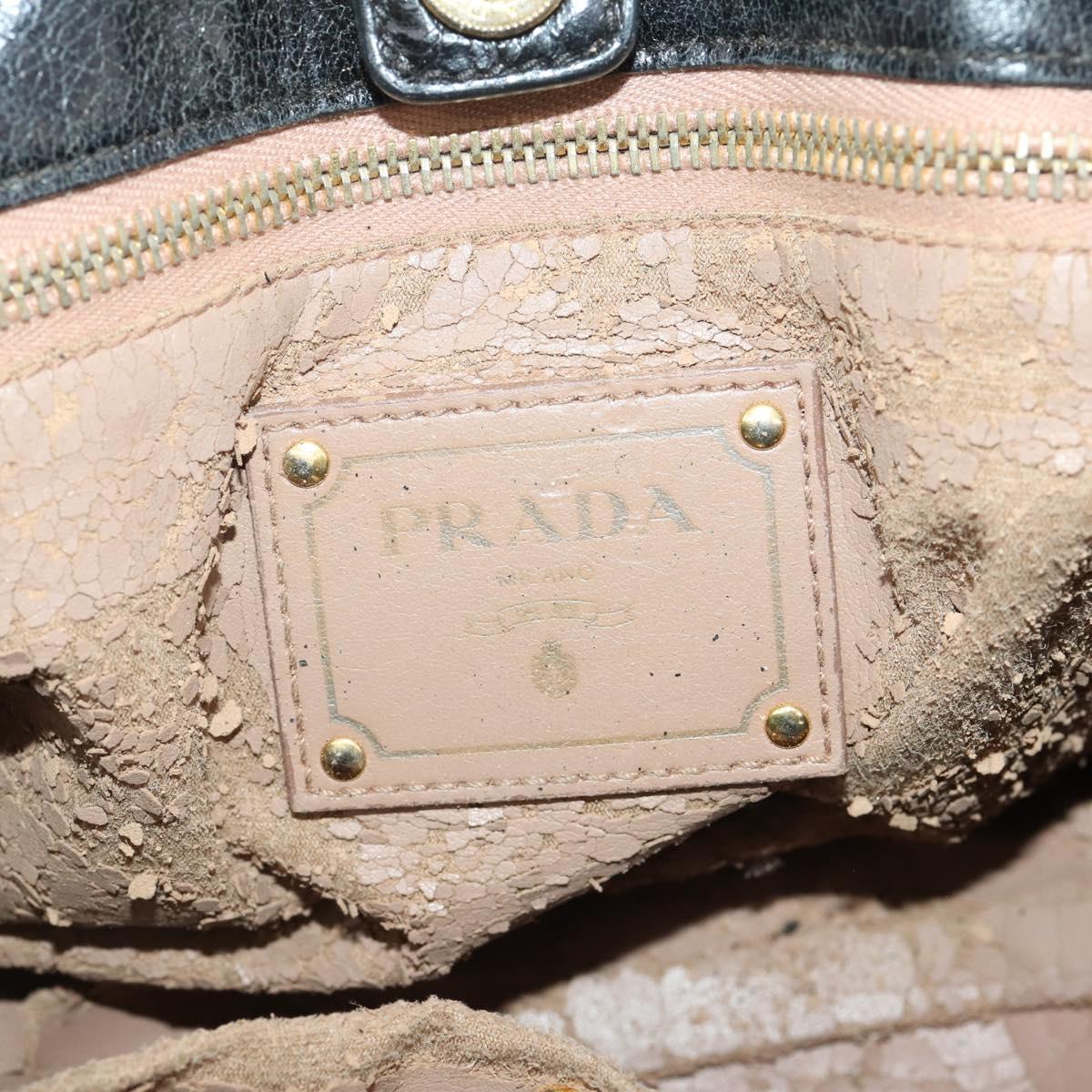PRADA Hand Bag Leather 2way Black Gold Auth bs34775