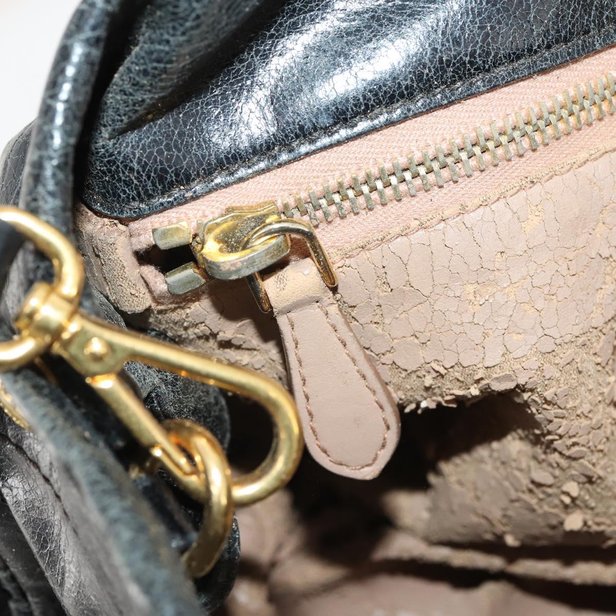 PRADA Hand Bag Leather 2way Black Gold Auth bs34775