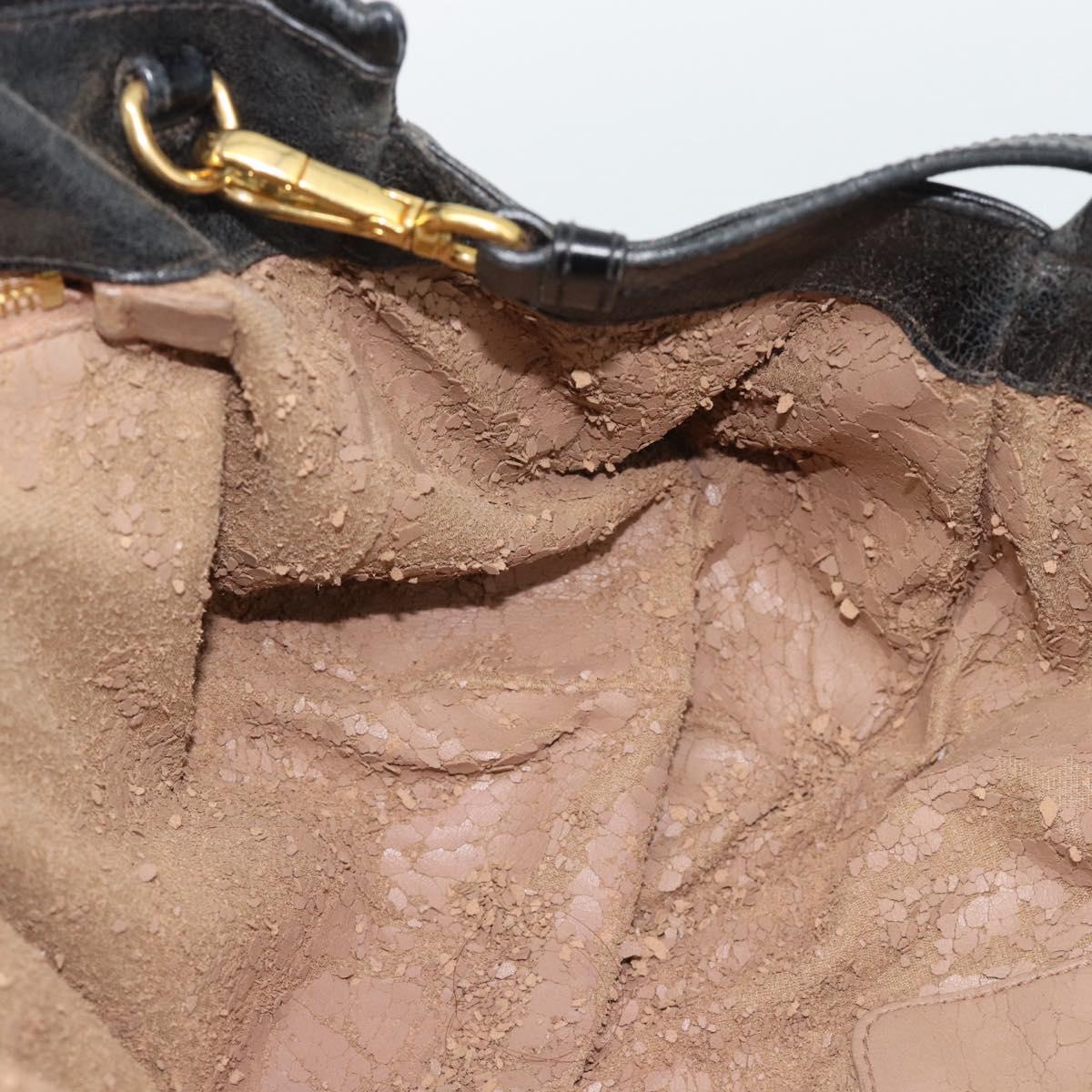 PRADA Hand Bag Leather 2way Black Gold Auth bs34775