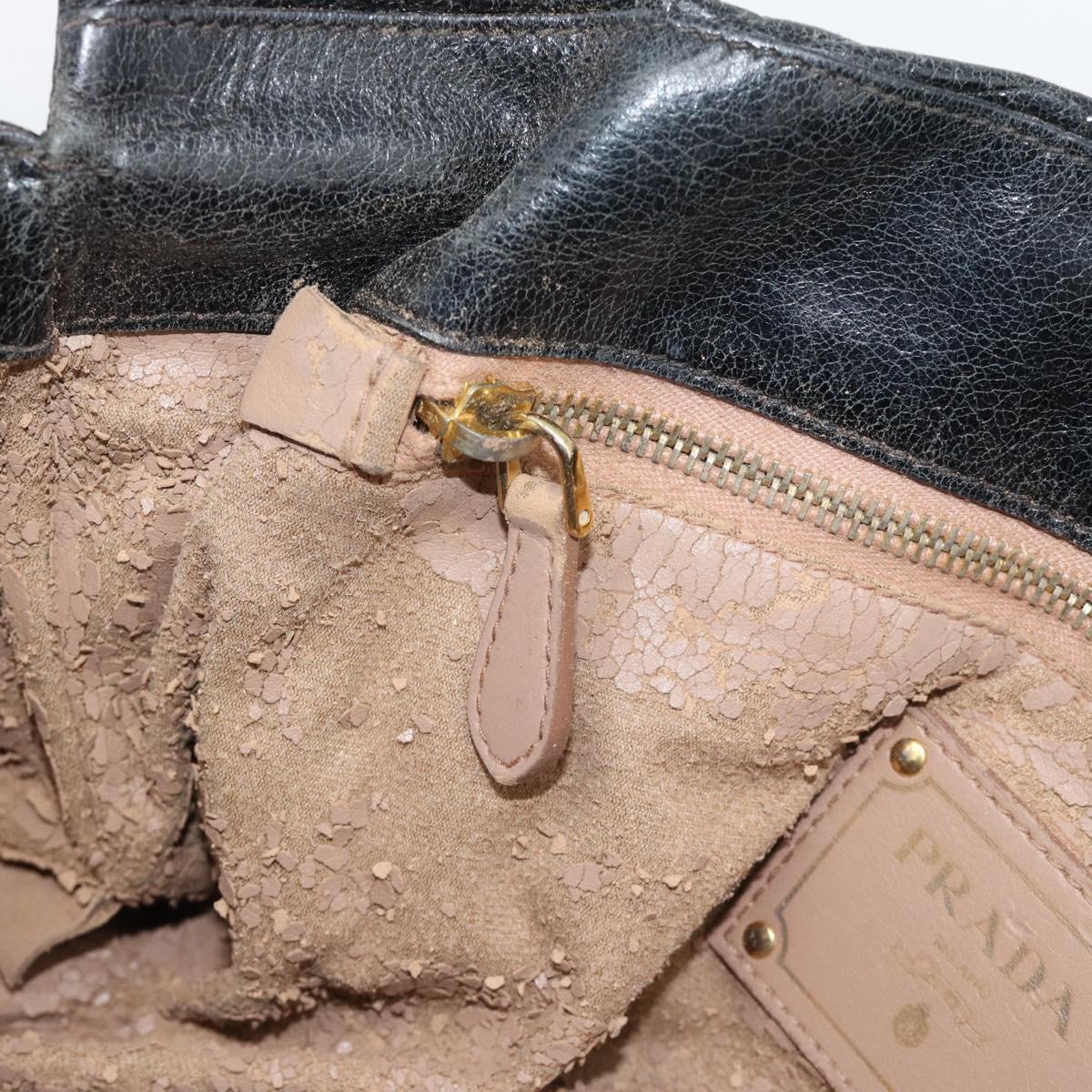 PRADA Hand Bag Leather 2way Black Gold Auth bs34775