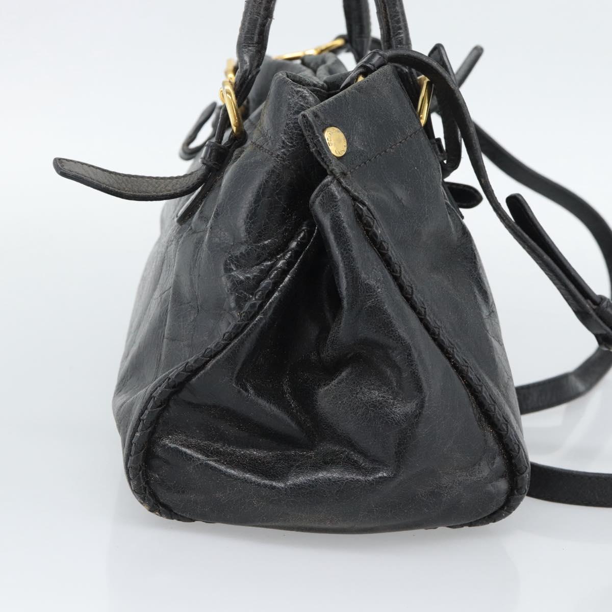PRADA Hand Bag Leather 2way Black Gold Auth bs34775