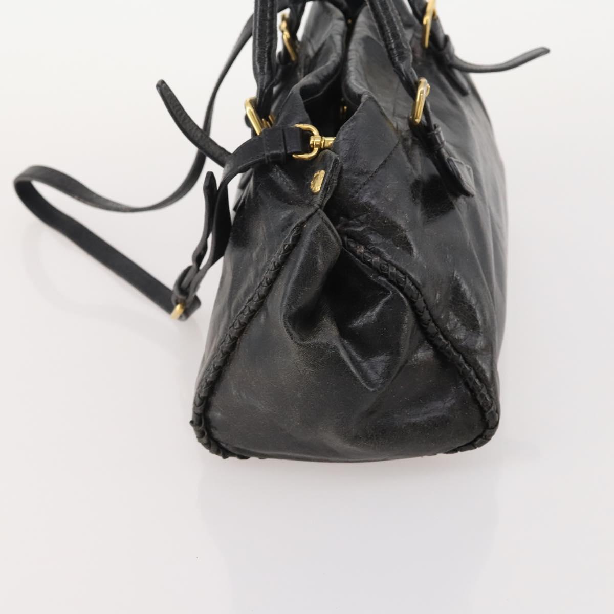 PRADA Hand Bag Leather 2way Black Gold Auth bs34775