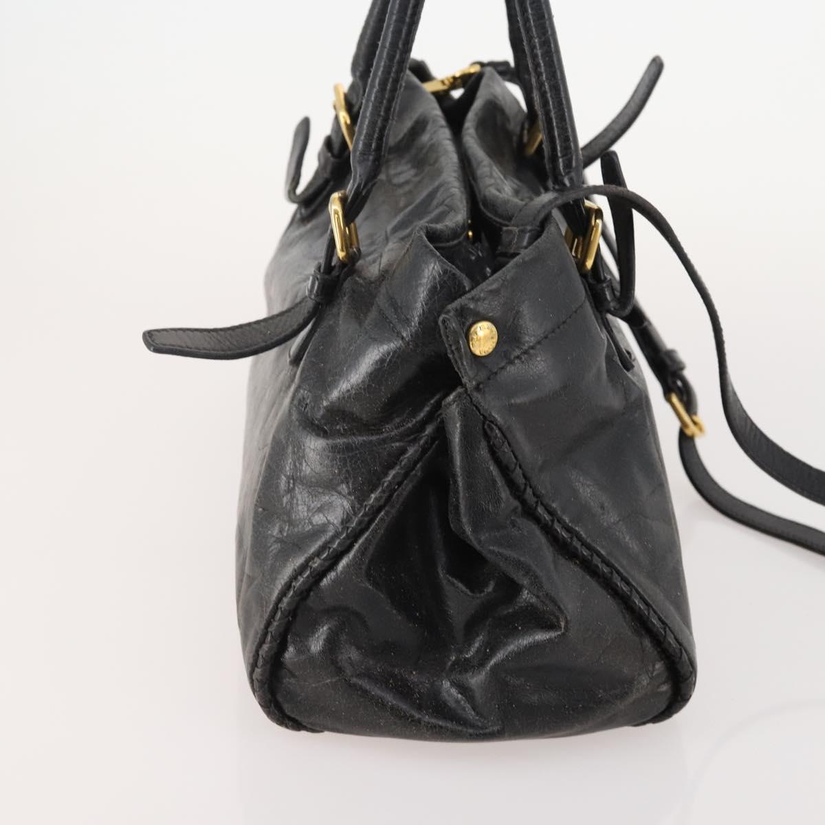 PRADA Hand Bag Leather 2way Black Gold Auth bs34775