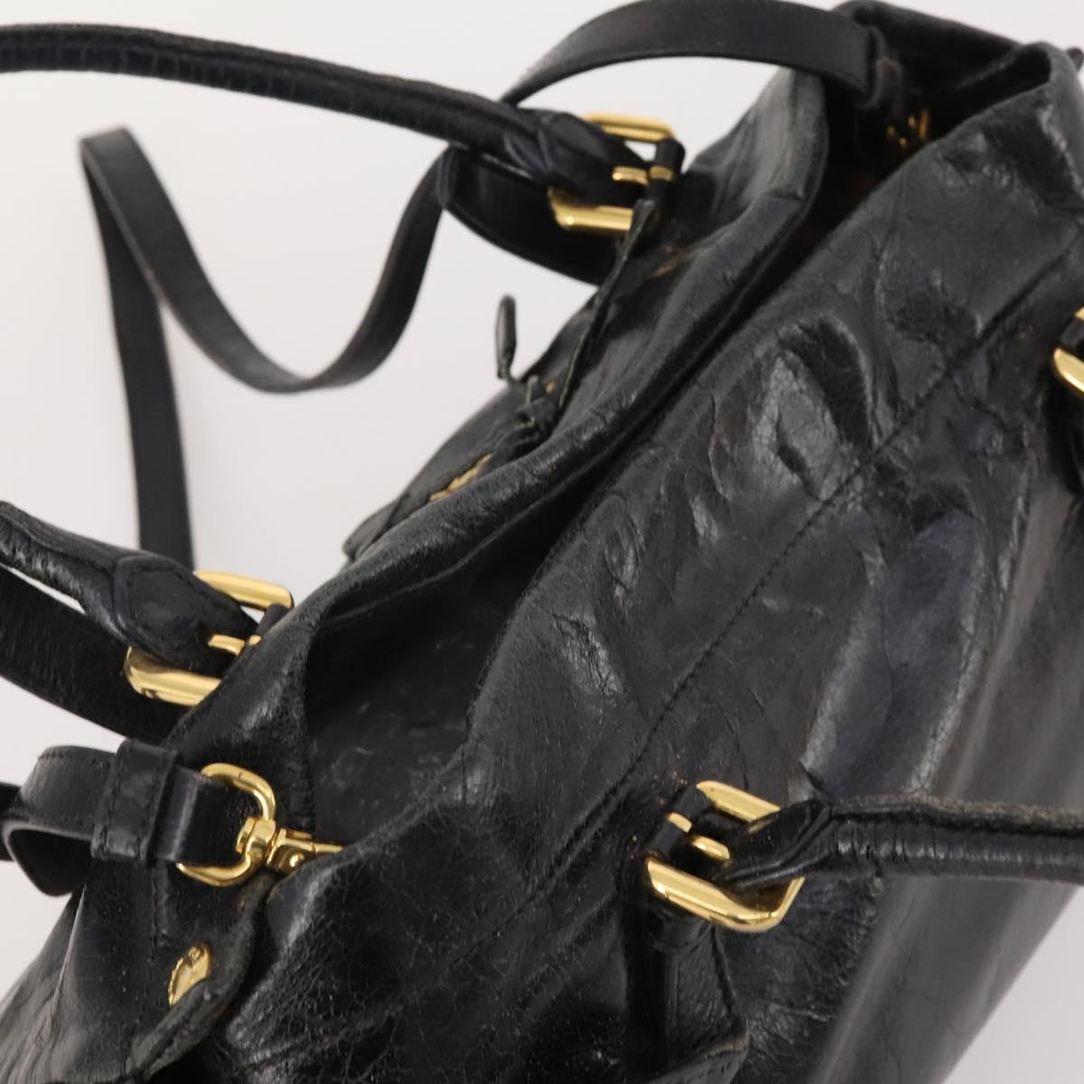 PRADA Hand Bag Leather 2way Black Gold Auth bs34775